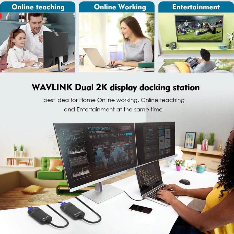 WAVLINK USB3.0 to HDMI/DVI/VGA Universal Graphic Adapter，Supports Primary/2048x1152 Extend/Mirror Video Mode up to 6 Display Units with Aduio Port Displaylink Chip for Windows, Chrome OS - Image 2